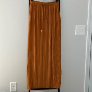 Orange Pleated Maxi Skirt